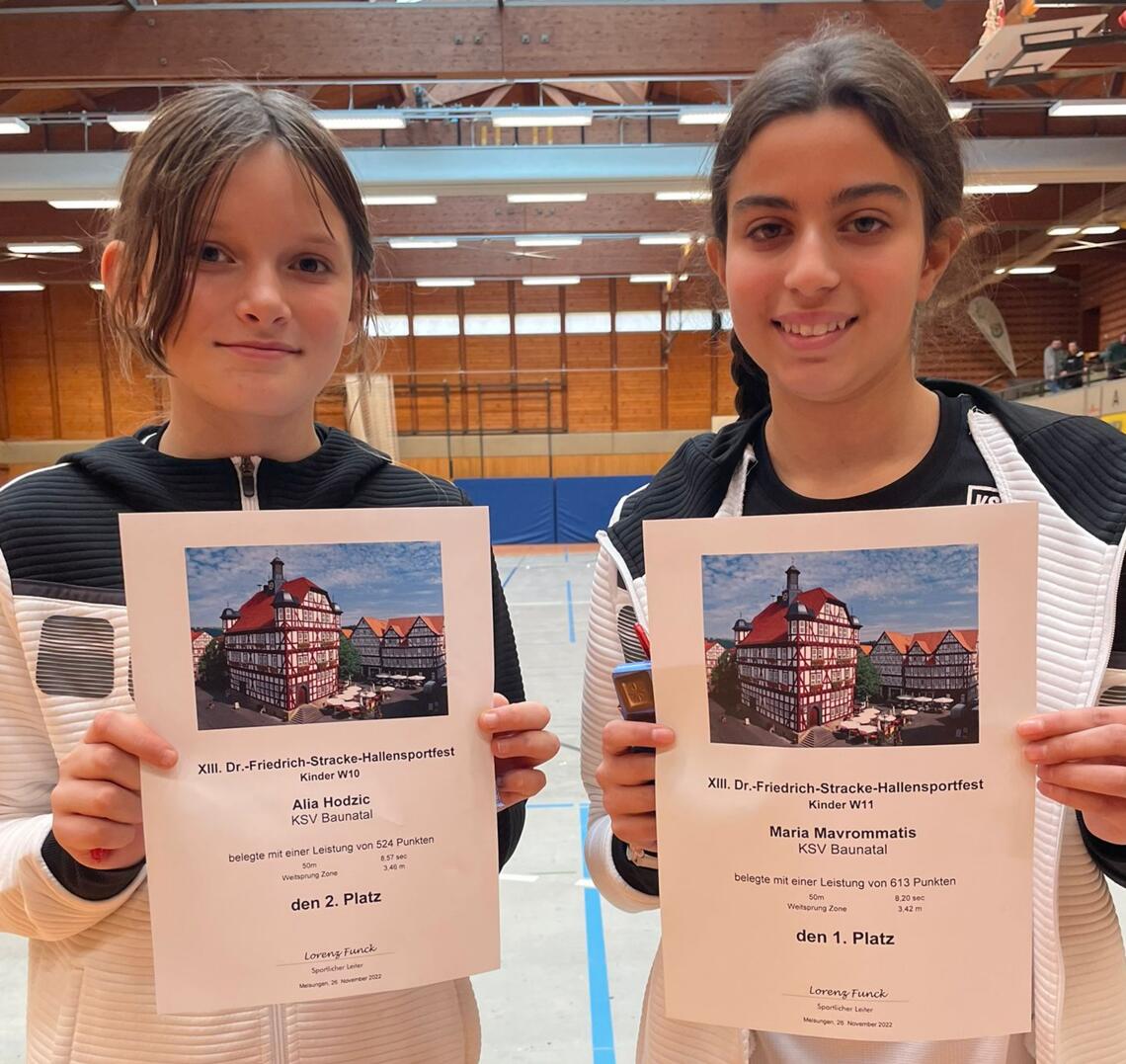 Alia und Maria mit ihren Urkunden beim Hallensportfest Alia und Maria mit ihren Urkunden beim Hallensportfest