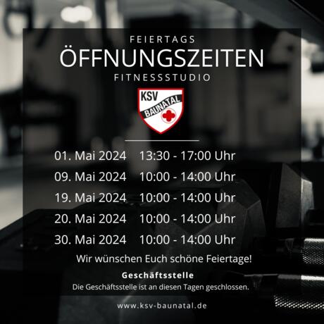 Fitnessstudio: Feiertagsöffnungszeiten Mai 2024